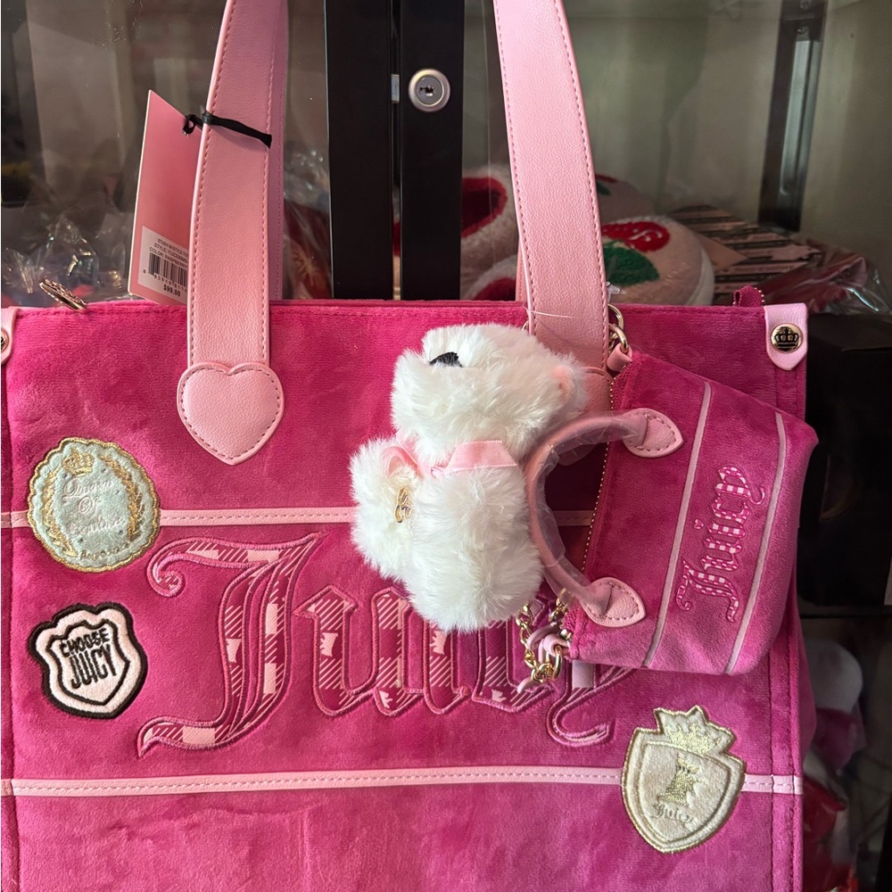Juicy Couture Pink Suede Tote with Plush Charm